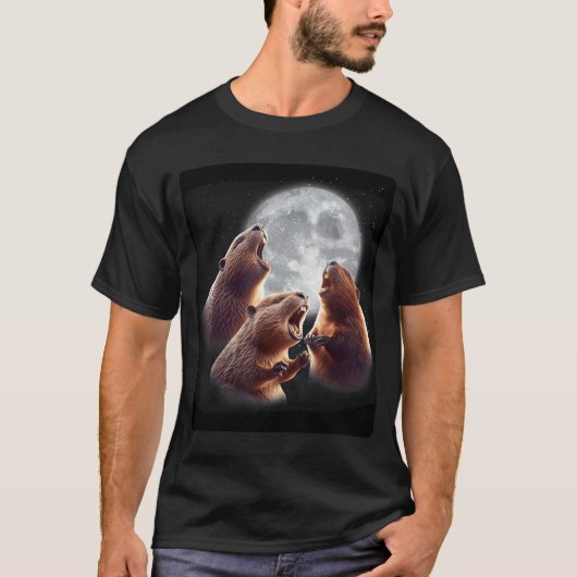 3 Bever huilt bij de maan, bever liefhebber knaagd T-shirt (Voorkant)