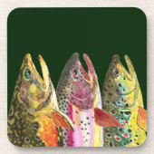 3 Big Trout - Brook, bruin, regenboog Drankjes Onderzetter (Voorkant)