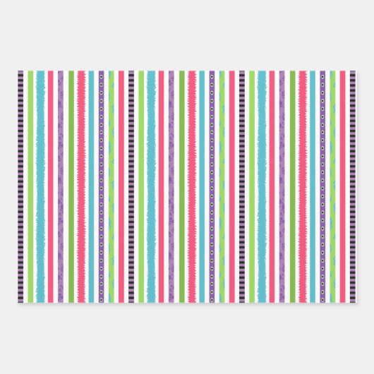 3 bijpassende kleurrijke en koele monsterpatronen inpakpapier vel (Voorkant)