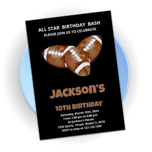 3 Black Brown Football Birthday-uitnodigingen Kaart