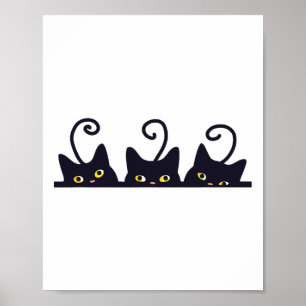 3 Black Cats Funny Cat Lovers Design Vrouwen Manne Poster
