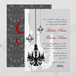 3 Black Chandeliers Red Accents Wedding Kaart