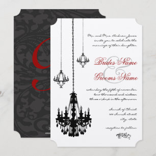 3 Black Chandeliers Red Accents Wedding Kaart