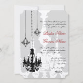 3 Black Chandeliers Red Accents Wedding Kaart (Voorkant)