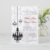3 Black Chandeliers Shadow Damask Wedding I Kaart (Staand voorkant)