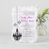 3 Black Chandeliers Shadow Damask Wedding Invites Kaart (Staand voorkant)