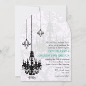 3 Black Chandeliers Shadow Damask Wedding Kaart (Voorkant)