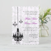3 Black Chandeliers Shadow Damask Wedding Kaart (Staand voorkant)