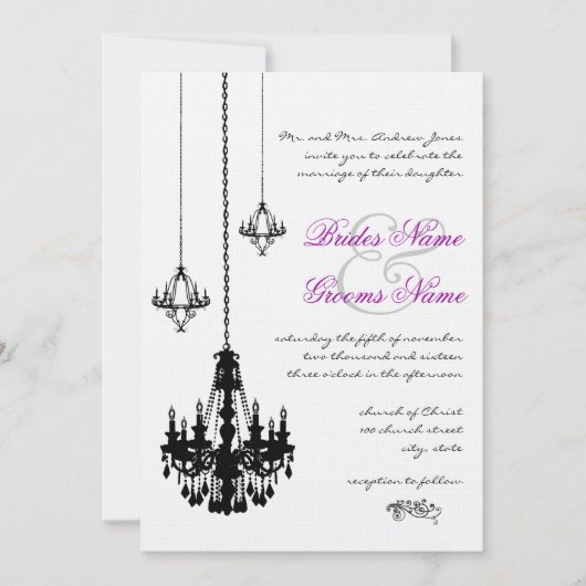 3 Black Chandeliers Wedding Invitations Kaart (Voorkant)