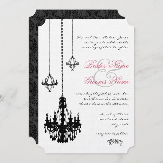 3 Black Chandeliers Wedding Invitations Kaart (Voorkant / Achterkant)