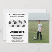 3 Black White Soccer Birthday Invitations w foto Kaart (Voorkant)