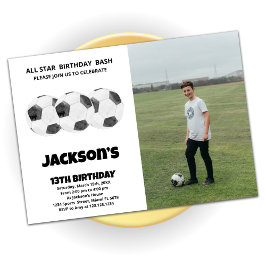 3 Black White Soccer Birthday Invitations w foto Kaart