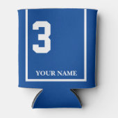 3 Blauw met Witte Paard Zadeldeken Custom Blikjeskoeler (Voorkant)