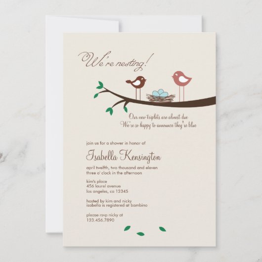 3 Blauwe eieren Triplets Boys Baby shower Invitati Kaart (Voorkant)