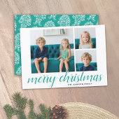 3 Blauwgroen  Damask Photo Merry Kerstscript Feestdagenkaart