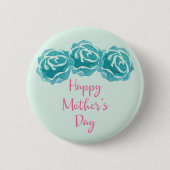 3 Blauwgroen Waterverf Rozen Happy Moederdag Ronde Button 5,7 Cm (Voorkant)