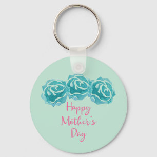 3 Blauwgroen Waterverf Rozen Happy Moederdag Sleutelhanger