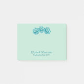 3 Blauwgroen Waterverf Rozen op Mint Green Wedding Post-it® Notes (Voorkant)