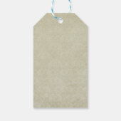 3 Blauwgroen Waterverf Rozen op Tan Damask Birthda Cadeaulabel (Achterkant)