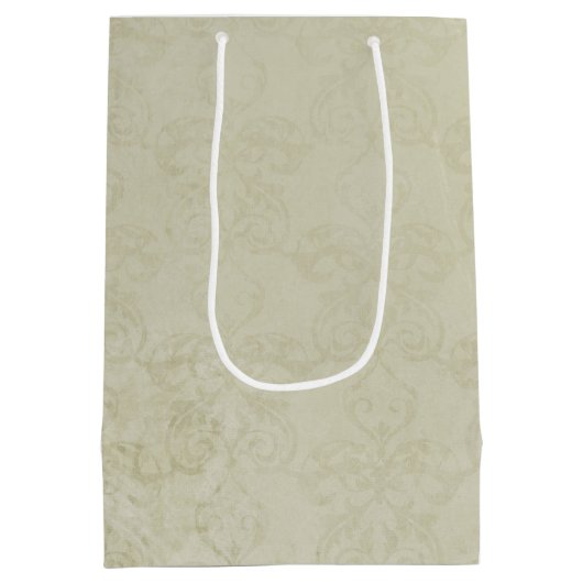 3 Blauwgroen Waterverf Rozen op Tan Damask Birthda Medium Cadeauzakje (Achterkant)