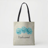 3 Blauwgroen Waterverf Rozen op Tan Damask Bridesm Tote Bag (Voorkant)