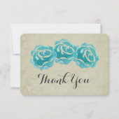 3 Blauwgroen Waterverf Rozen op Tan Damask Dank u Bedankkaart (Voorkant)