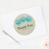 3 Blauwgroen Waterverf Rozen op Tan Damask Dank u Ronde Sticker (Envelop)