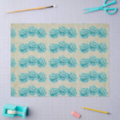 3 Blauwgroen Waterverf Rozen op Tan Damask Patroon Tissuepapier (Craft)