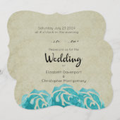 3 Blauwgroen Waterverf Rozen op Tan Damask Wedding Kaart (Voorkant / Achterkant)