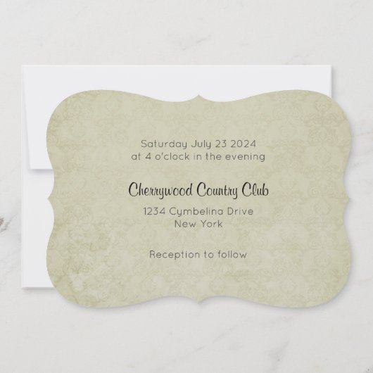 3 Blauwgroen Waterverf Rozen op Tan Damask Wedding Kaart (Achterkant)