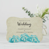 3 Blauwgroen Waterverf Rozen op Tan Damask Wedding Kaart (Staand voorkant)