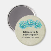 3 Blauwgroen Waterverf Rozen op Tan Damask Wedding Magneet (Voorkant / Achterkant)