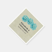 3 Blauwgroen Waterverf Rozen op Tan Damask Wedding Servetten (Hoek)