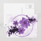 3  bloemen - Paars Briefkaart (Voorkant / Achterkant)
