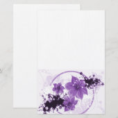 3  bloemen - Paars Briefpapier (Voorkant / Achterkant)