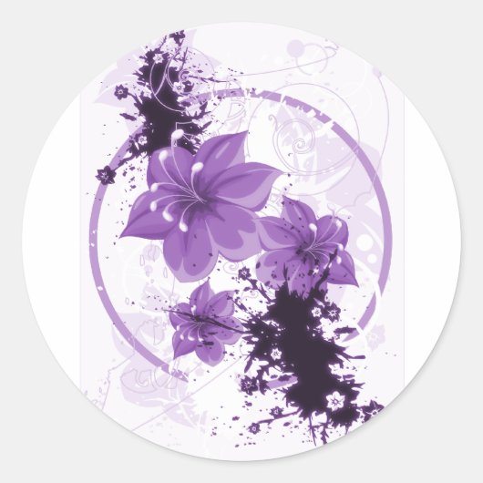 3  bloemen - Paars Ronde Sticker (Voorkant)