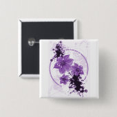 3  bloemen - Paars Vierkante Button 5,1 Cm (Voorkant /achterkant)
