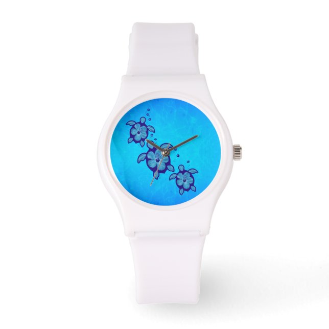 3 Blue Honu Turtles Horloge (Voorkant)