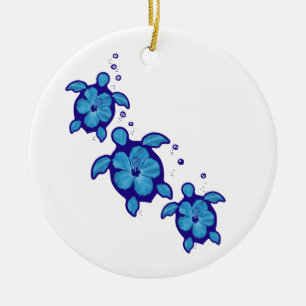 3 Blue Honu Turtles Keramisch Ornament