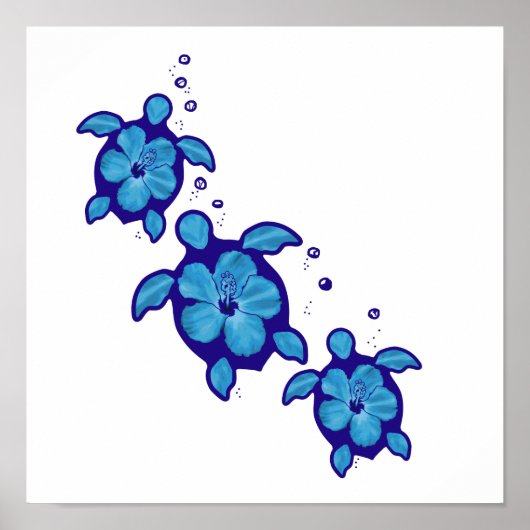 3 Blue Honu Turtles Poster (Voorkant)