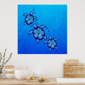 3 Blue Honu Turtles Poster (Keuken)