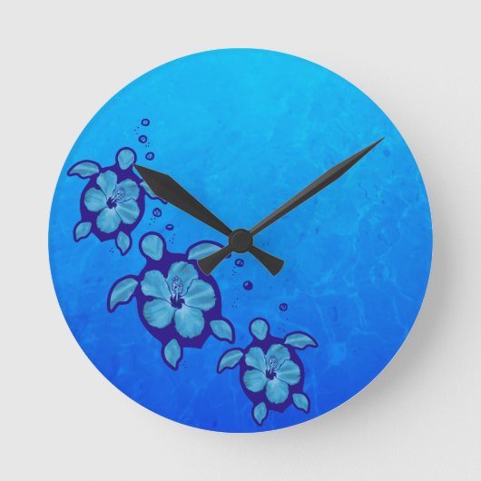 3 Blue Honu Turtles Ronde Klok (Voorkant)