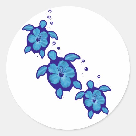 3 Blue Honu Turtles Ronde Sticker (Voorkant)