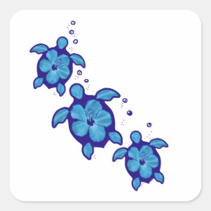 3 Blue Honu Turtles Vierkante Sticker