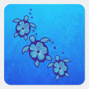3 Blue Honu Turtles Vierkante Sticker