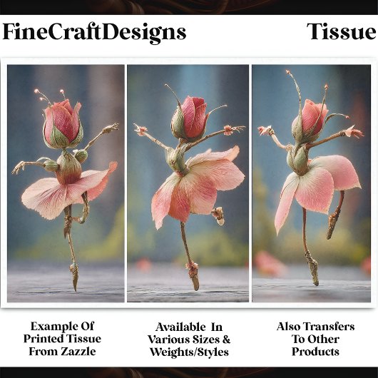 3 Blush Pink Rose Fairy Ballerinas DJ8L Decoupage Tissuepapier