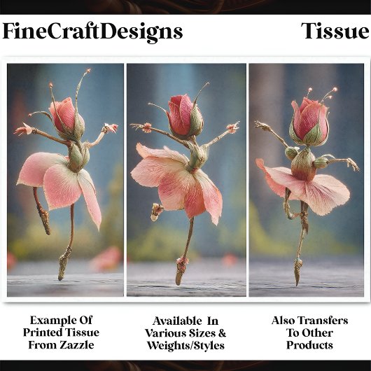 3 Blush Pink Rose Fairy Ballerinas DJ8R Decoupage Tissuepapier