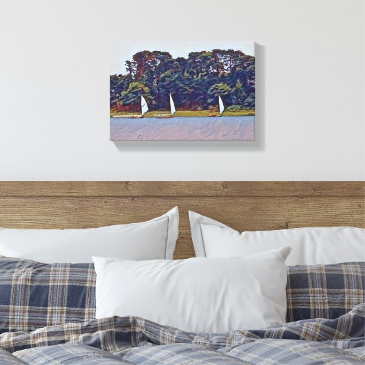 3 Boat Cotuit Skiff Race Canvas Afdruk (Insitu (Slaapkamer))