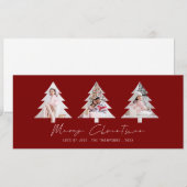 3 Boom Vorm Foto's Bourgondië Vrolijk Kerstfeest Feestdagenkaart (Voorkant / Achterkant)