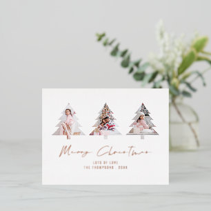 3 Boom Vorm Foto's Vrolijk Kerstmis Luxe Folie Feestdagen Briefkaart